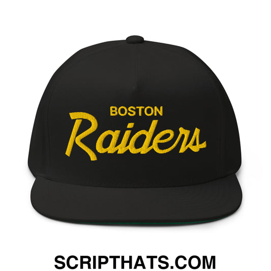 Boston Raiders Vintage Sports Script Embroidered 5 Panel Flat Bill Brim Snapback Hat Default Title