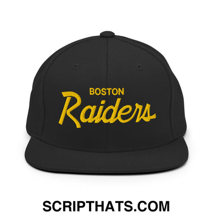 Boston Raiders Vintage Sports Script Embroidered Flat Bill Brim Snapback Hat Default Title