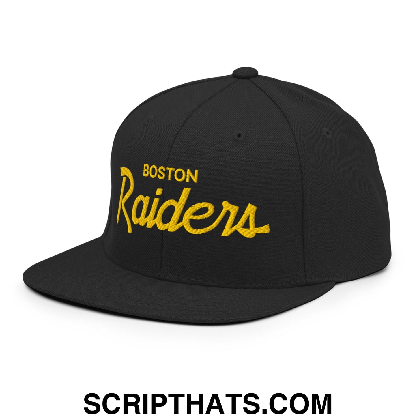 Boston Raiders Vintage Sports Script Embroidered Flat Bill Brim Snapback Hat Default Title