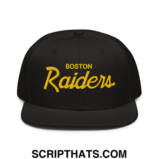 Boston Raiders Vintage Sports Script Embroidered Flat Brim Bill Snapback Hat Black