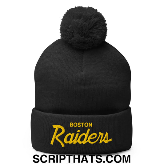 Boston Raiders Vintage Sports Script Embroidered Knit Pom Pom Beanie Default Title