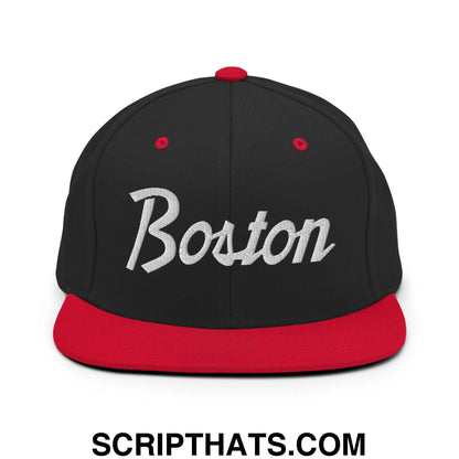 Boston Script Snapback Hat Black Red