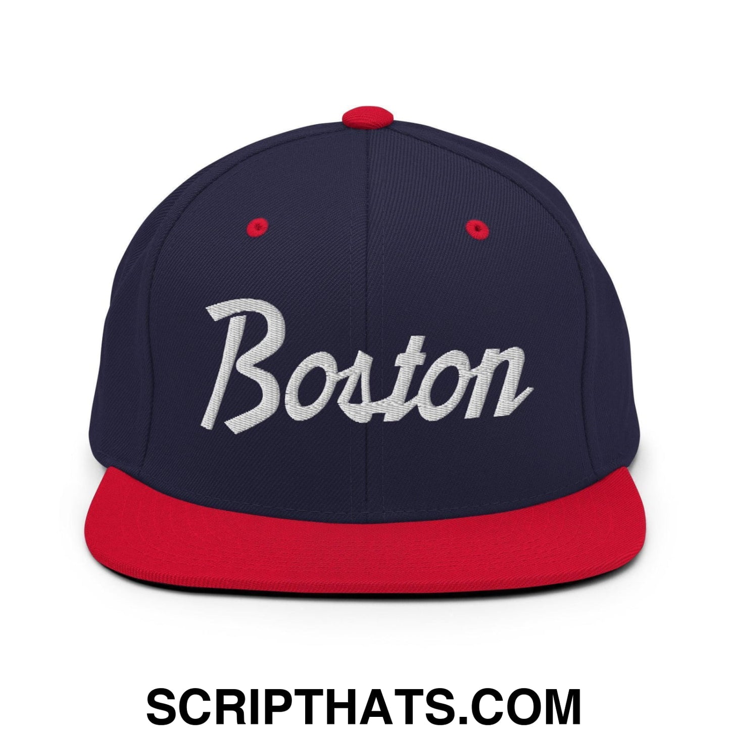 Boston Script Snapback Hat Navy Red