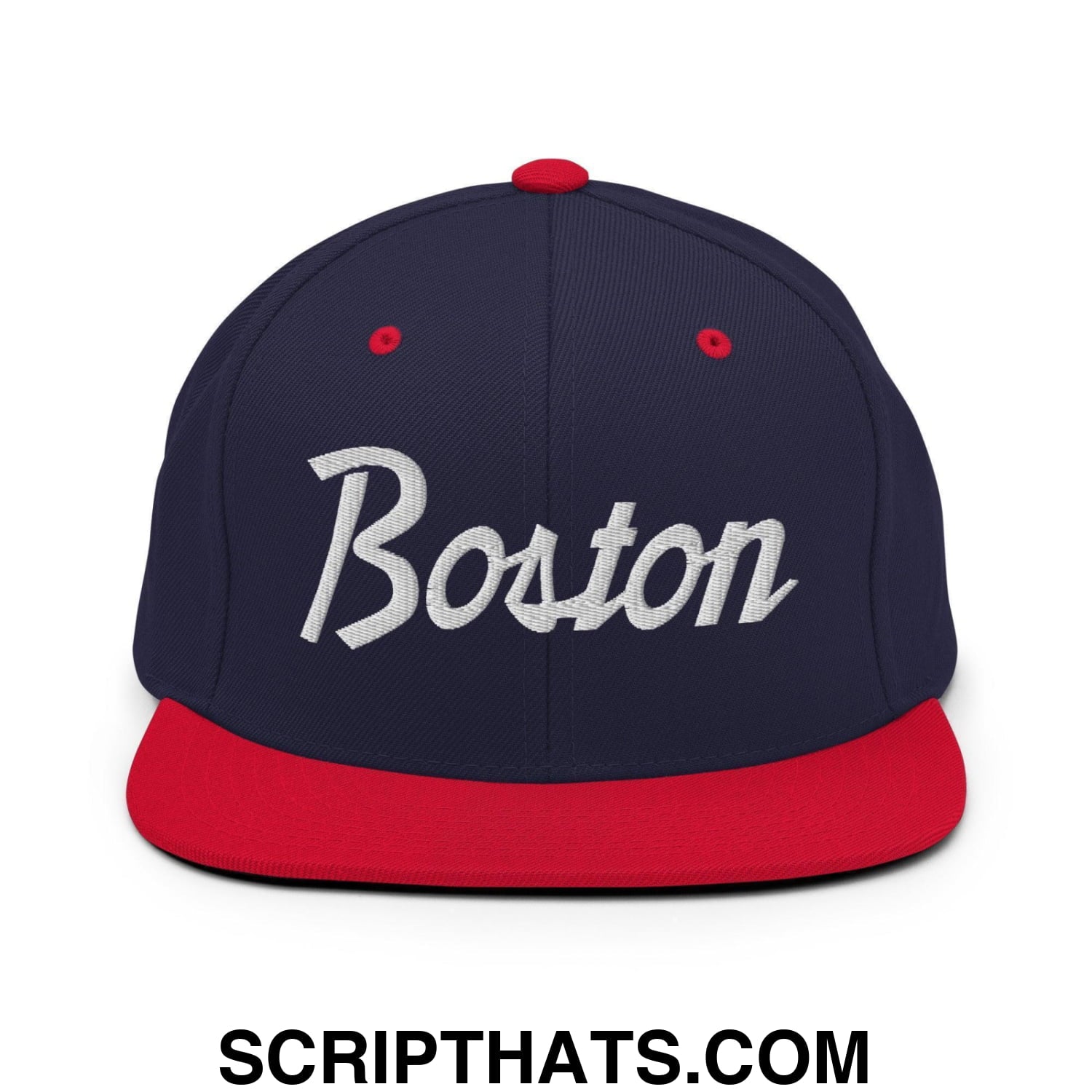 Boston Script Snapback Hat Navy Red