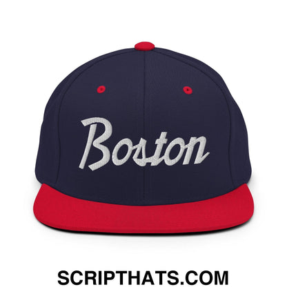 Boston Script Snapback Hat Navy Red