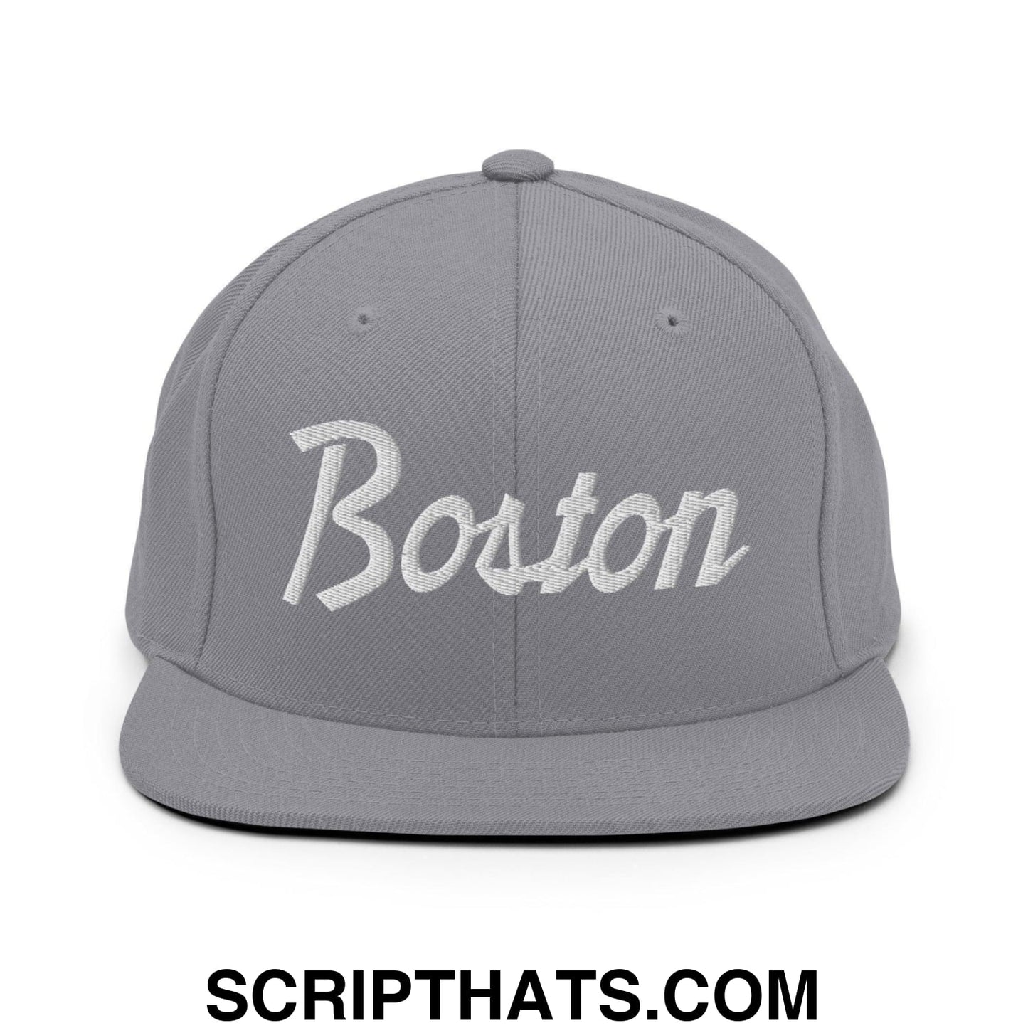 Boston Script Snapback Hat Silver