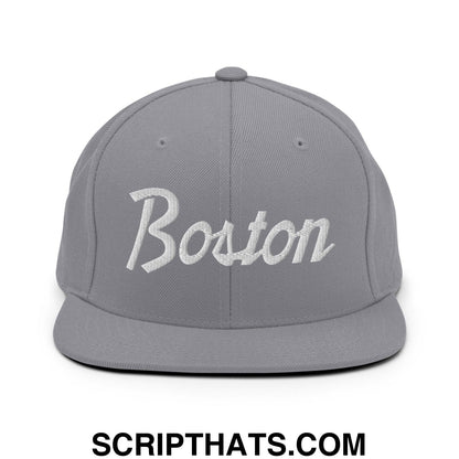 Boston Script Snapback Hat Silver