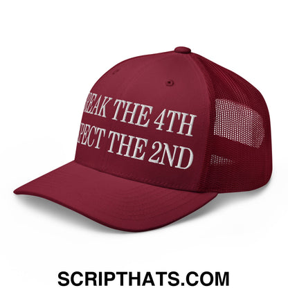 Break The 4th Expect The 2nd Embroidered Mesh Trucker Hat Cranberry