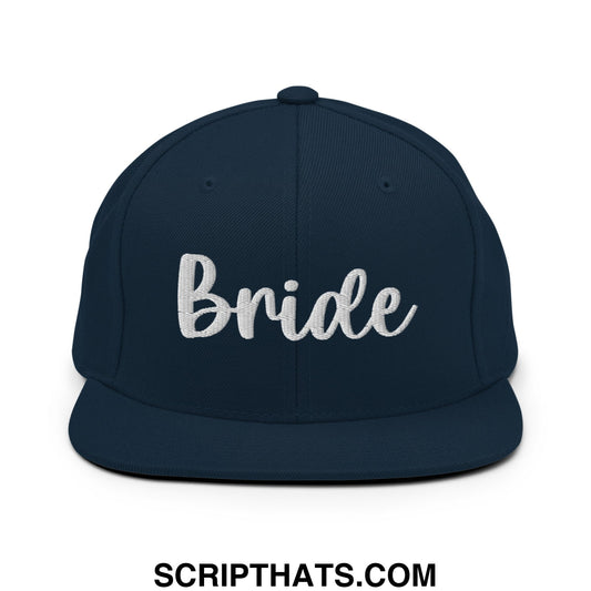 Bride Embroidered Flat Bill Brim Snapback Hat Dark Navy