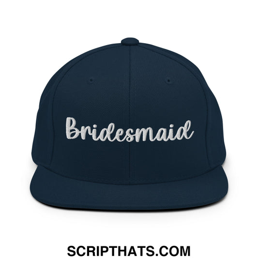 Bridesmaid Embroidered Flat Bill Brim Snapback Hat Dark Navy