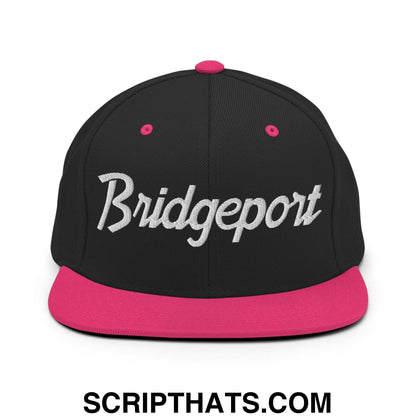 Bridgeport Script Snapback Hat Black Neon Pink