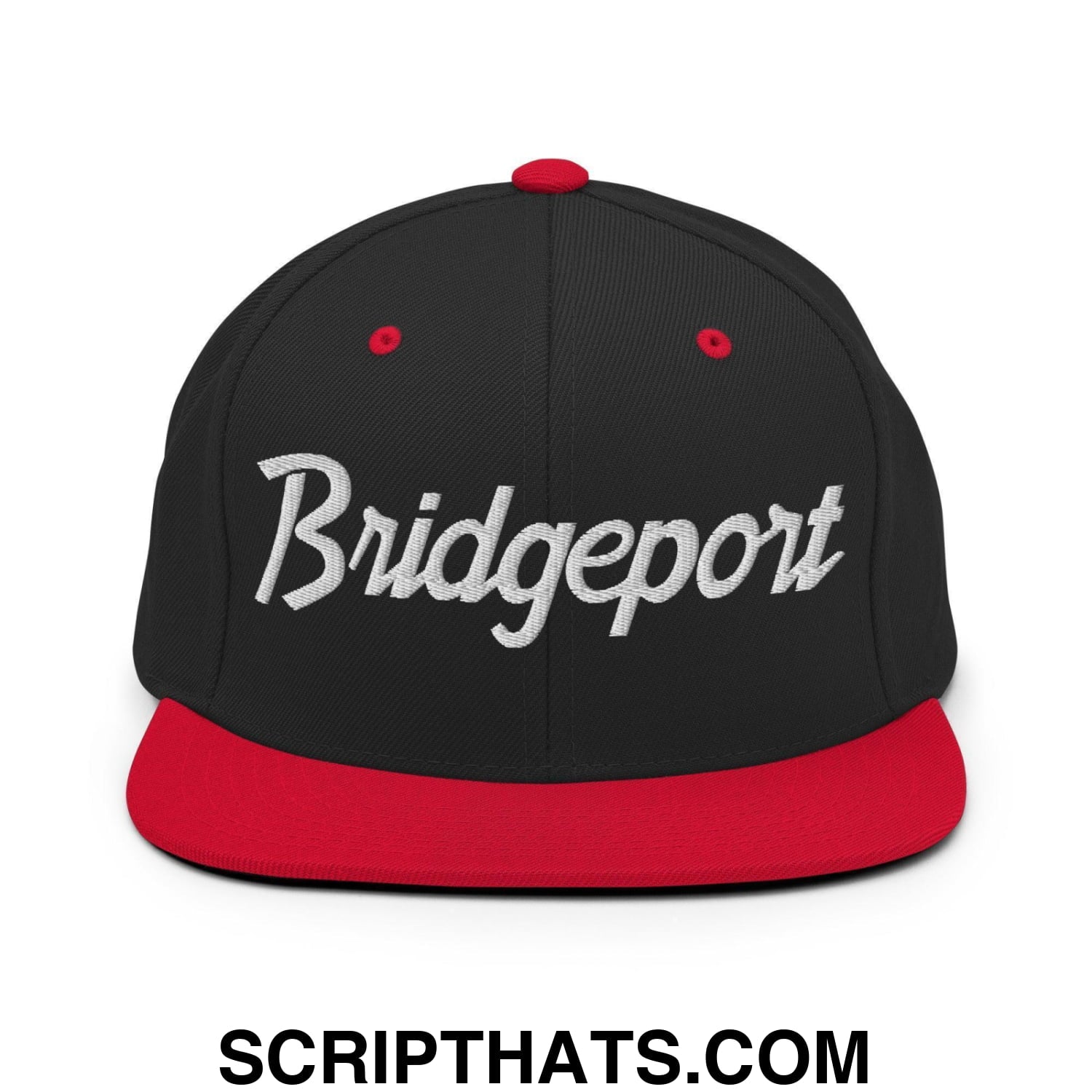 Bridgeport Script Snapback Hat Black Red