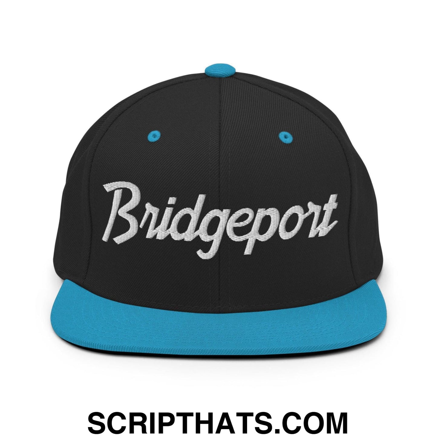 Bridgeport Script Snapback Hat Black Teal