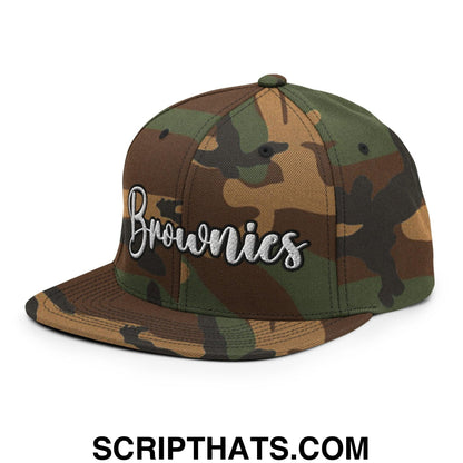 Brownies Script Snapback Hat Green Camo