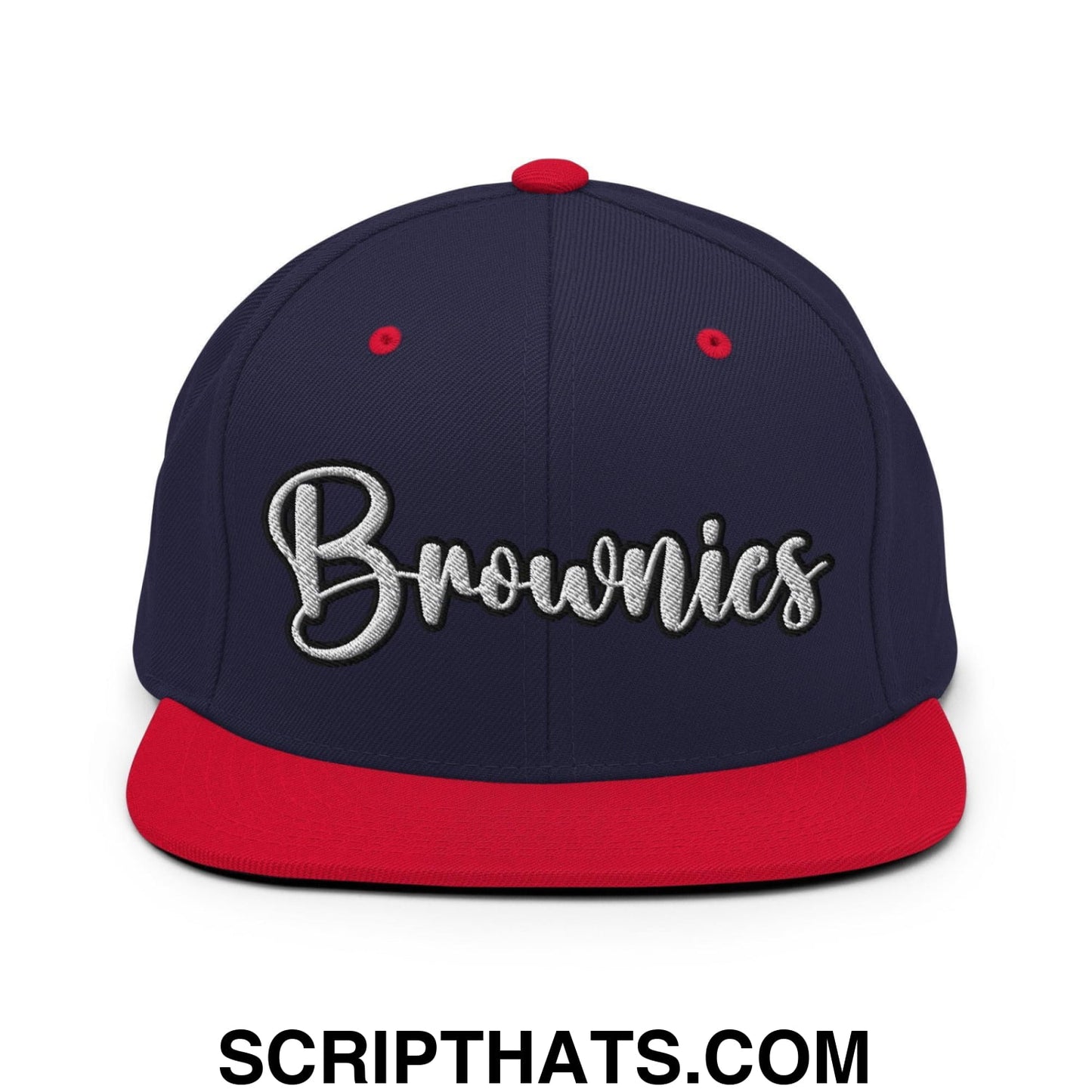 Brownies Script Snapback Hat Navy Red