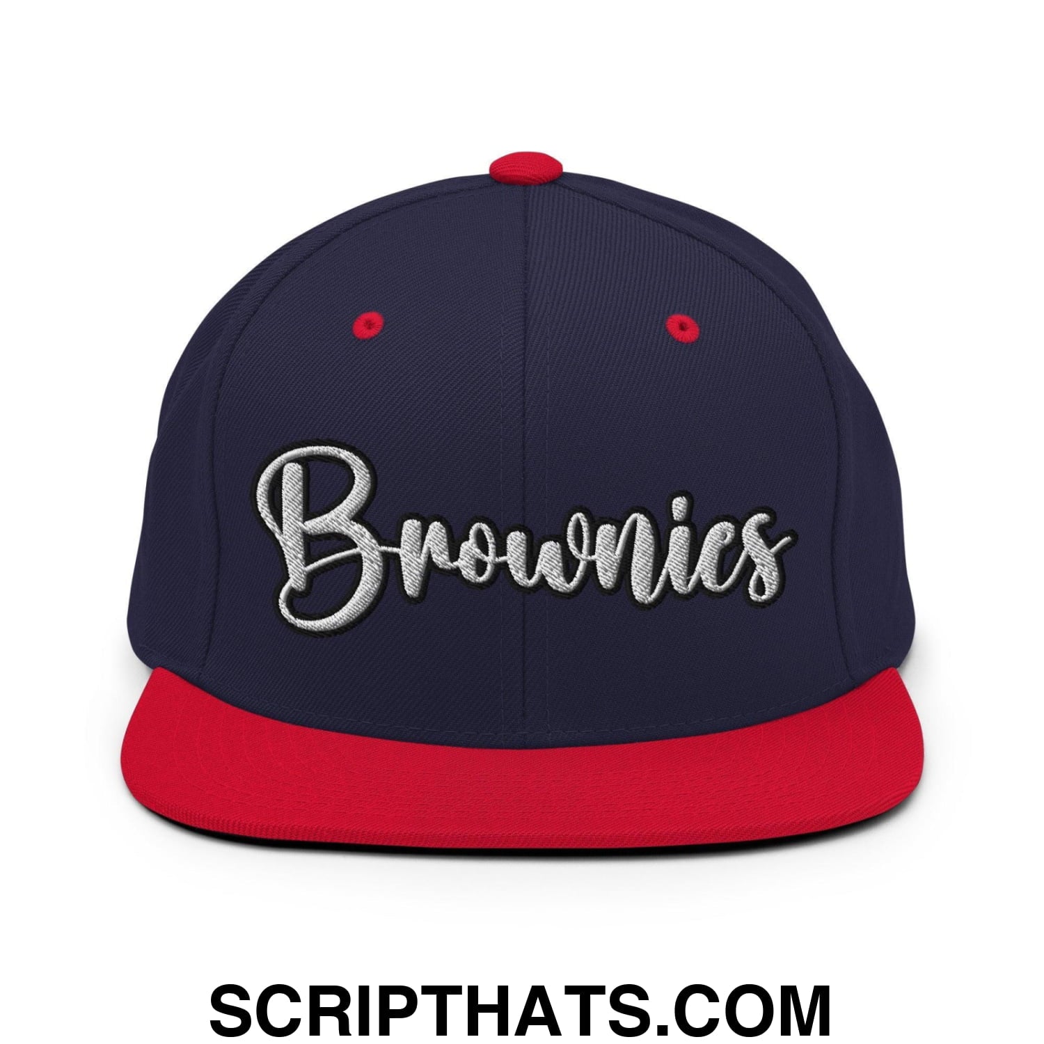 Brownies Script Snapback Hat Navy Red