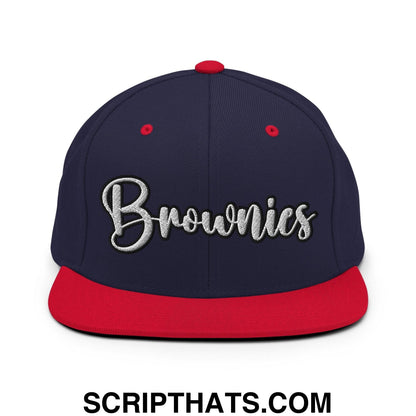 Brownies Script Snapback Hat Navy Red