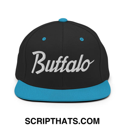 Buffalo Script Snapback Hat Black Teal