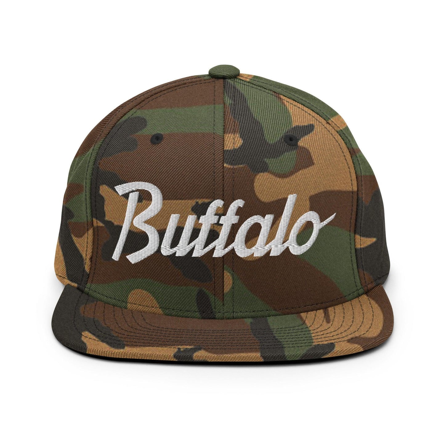 Buffalo Script Snapback Hat Green Camo