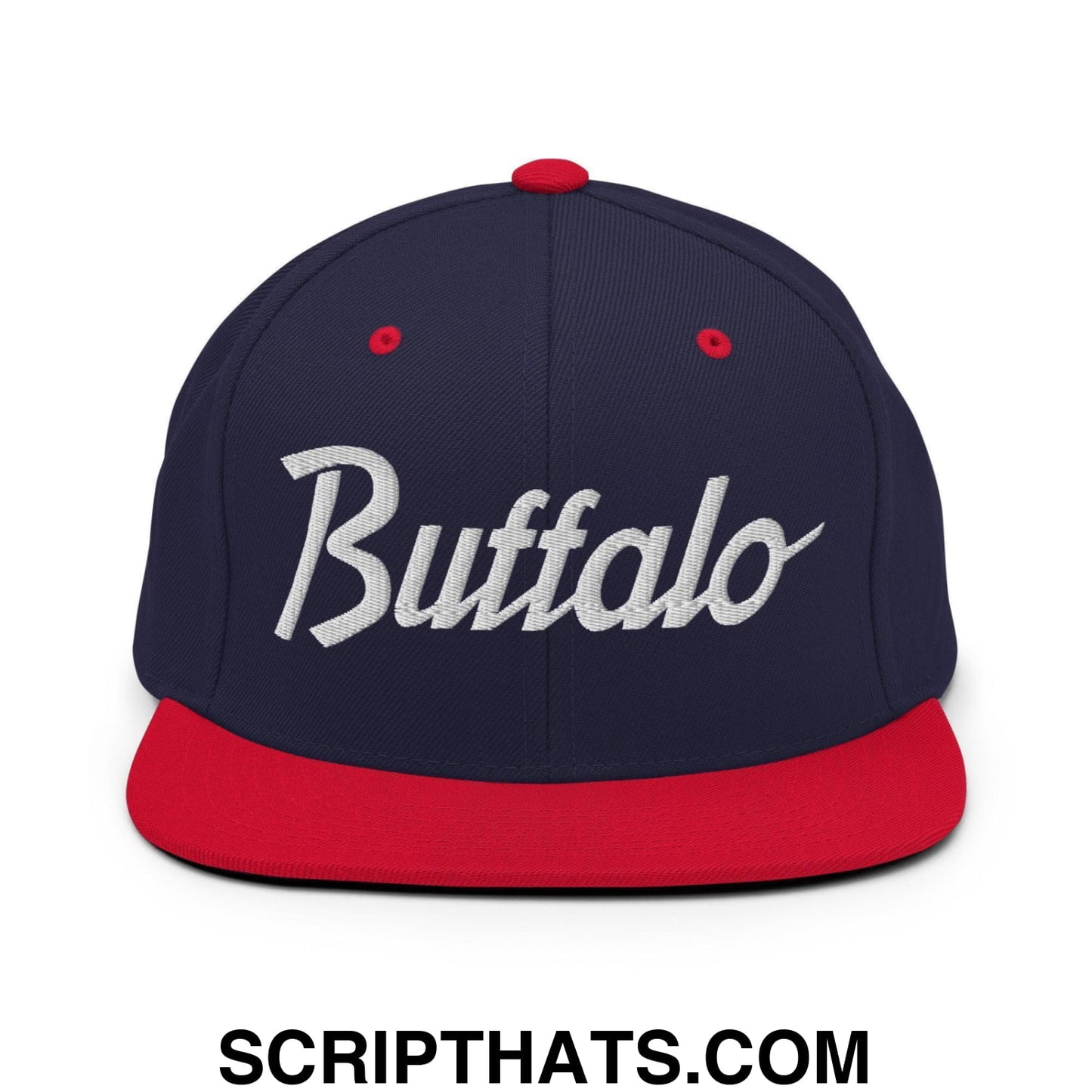 Buffalo Script Snapback Hat Navy Red