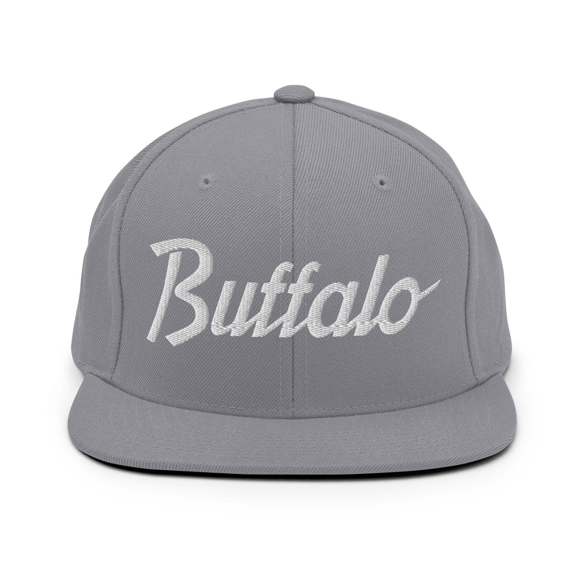 Buffalo Script Snapback Hat Silver