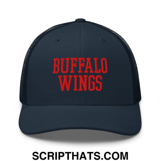 Buffalo Wings Chicken Wings Embroidered Mesh Trucker Hat Navy