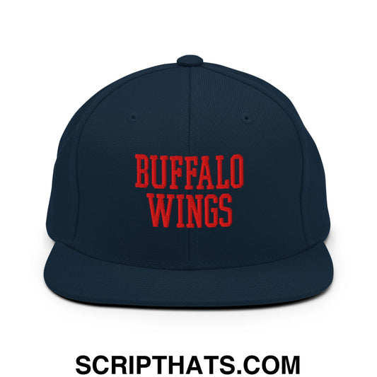 Buffalo Wings Embroidered Flat Bill Brim Snapback Hat Dark Navy