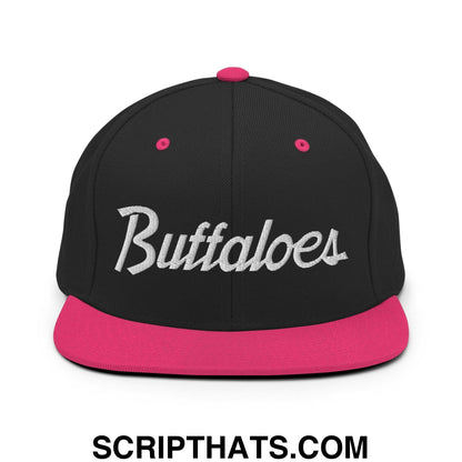 Buffaloes School Mascot Script Snapback Hat Black Neon Pink