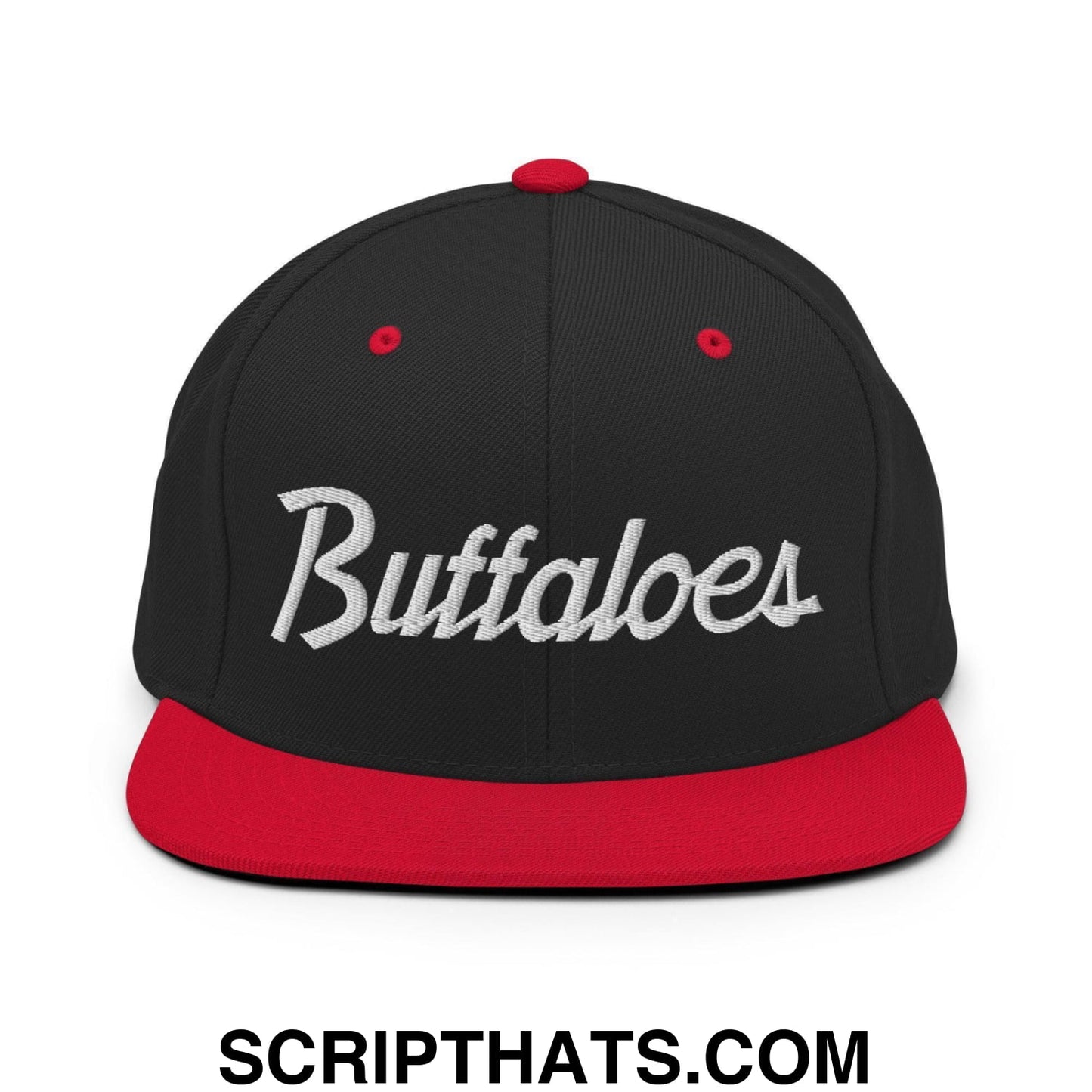 Buffaloes School Mascot Script Snapback Hat Black Red