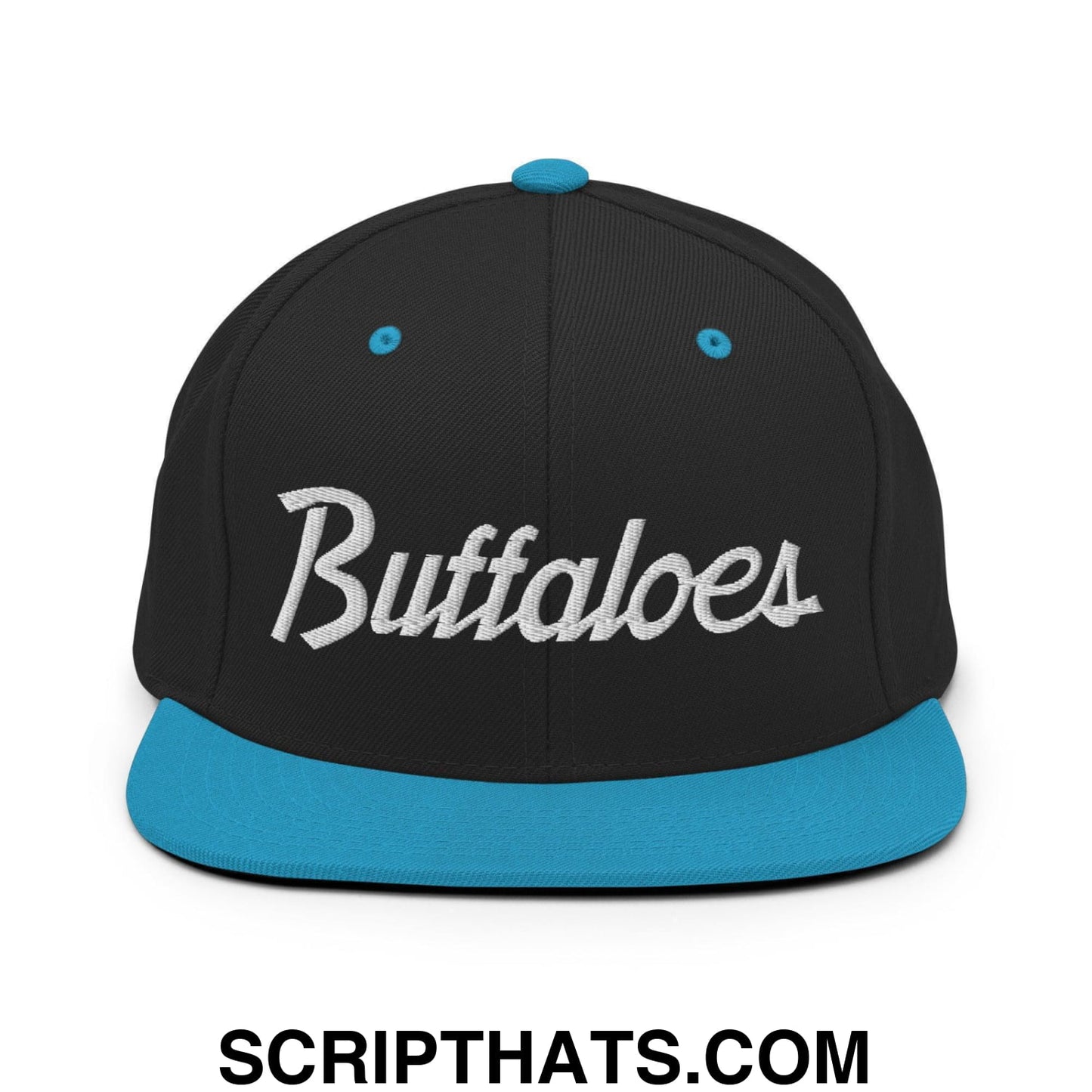 Buffaloes School Mascot Script Snapback Hat Black Teal