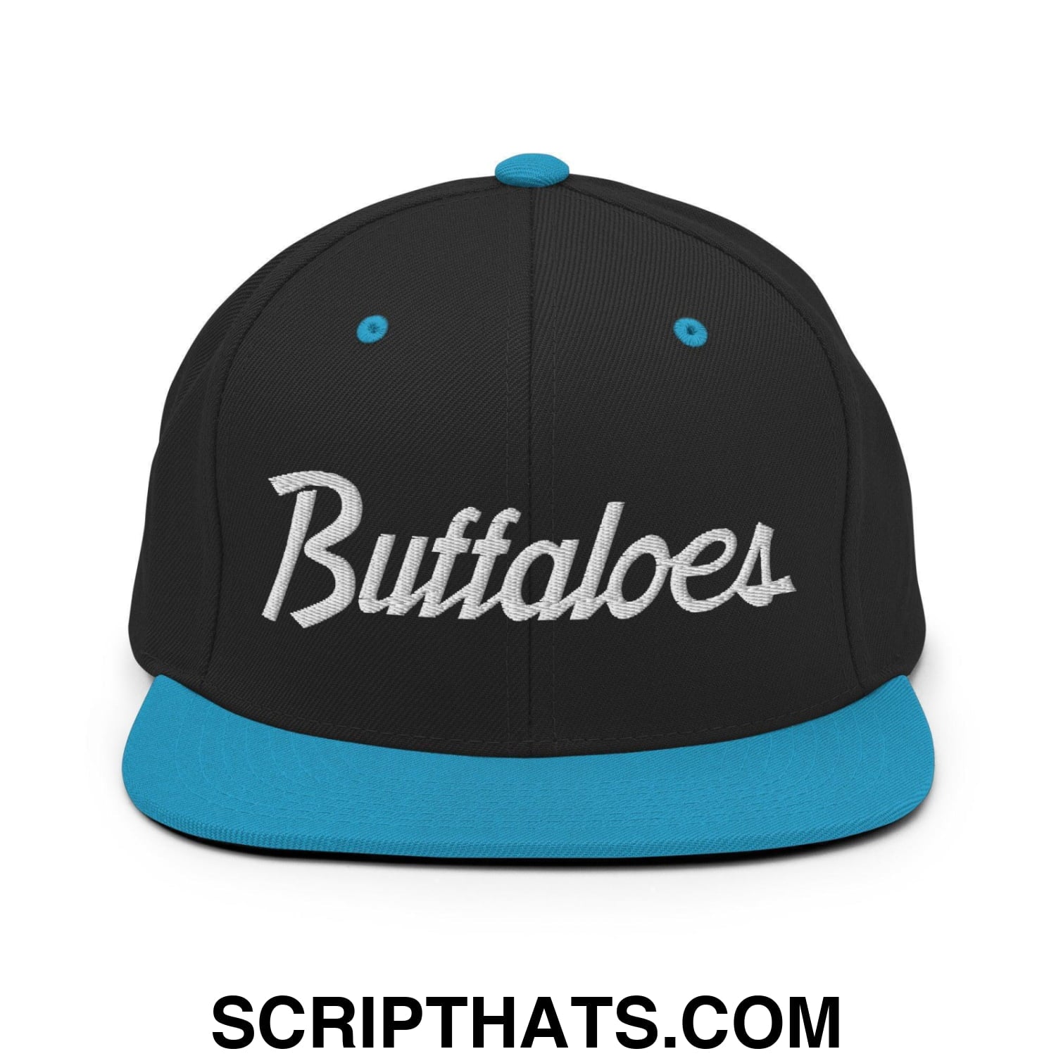 Buffaloes School Mascot Script Snapback Hat Black Teal