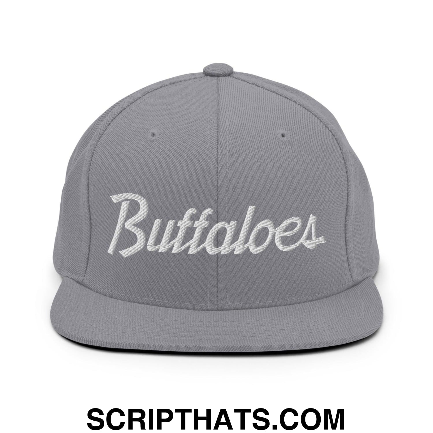 Buffaloes School Mascot Script Snapback Hat Silver