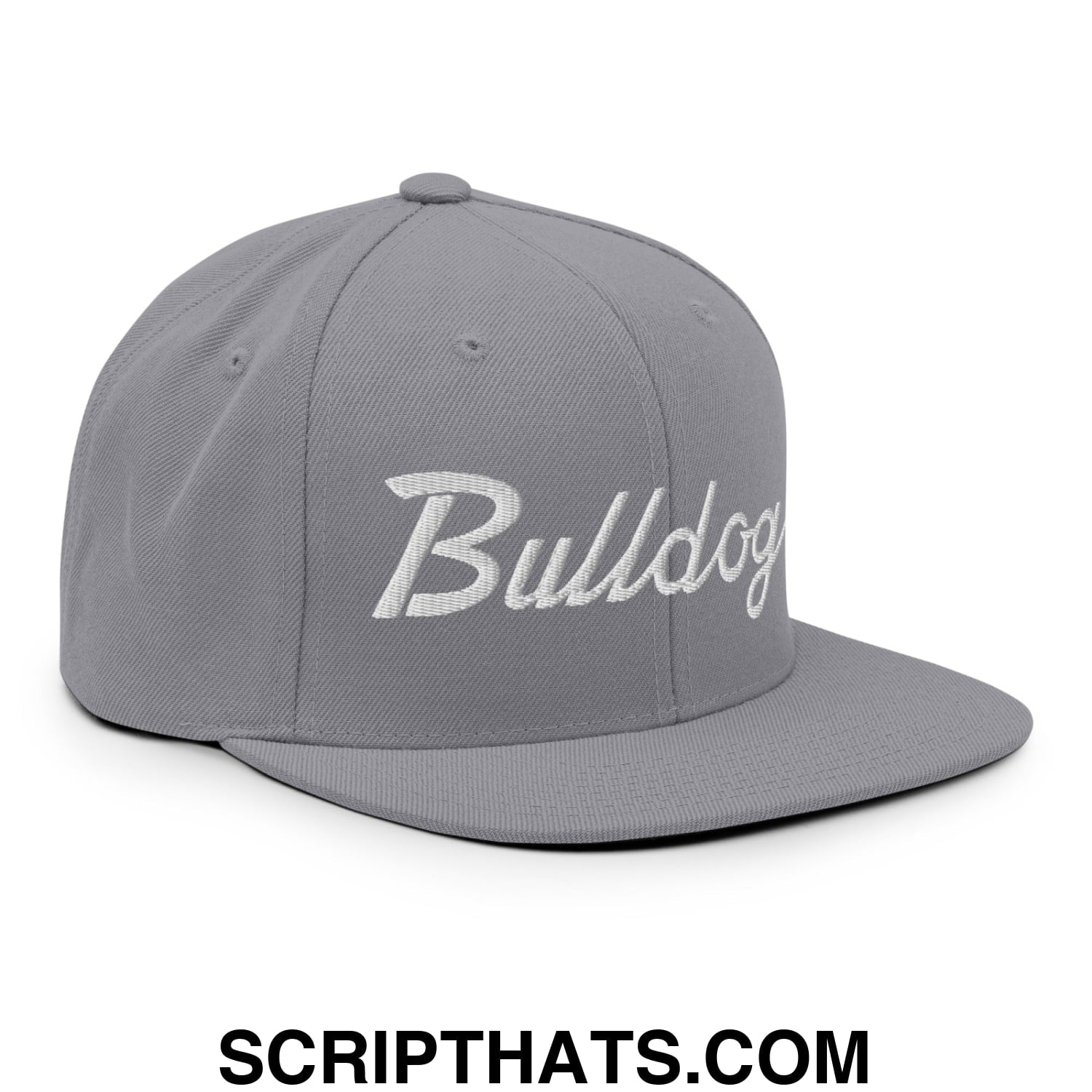 Bulldogs School Mascot Script Snapback Hat Silver