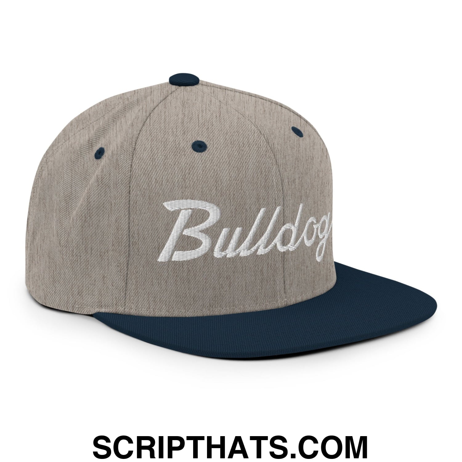 Bulldogs School Mascot Script Snapback Hat Heather Grey Navy