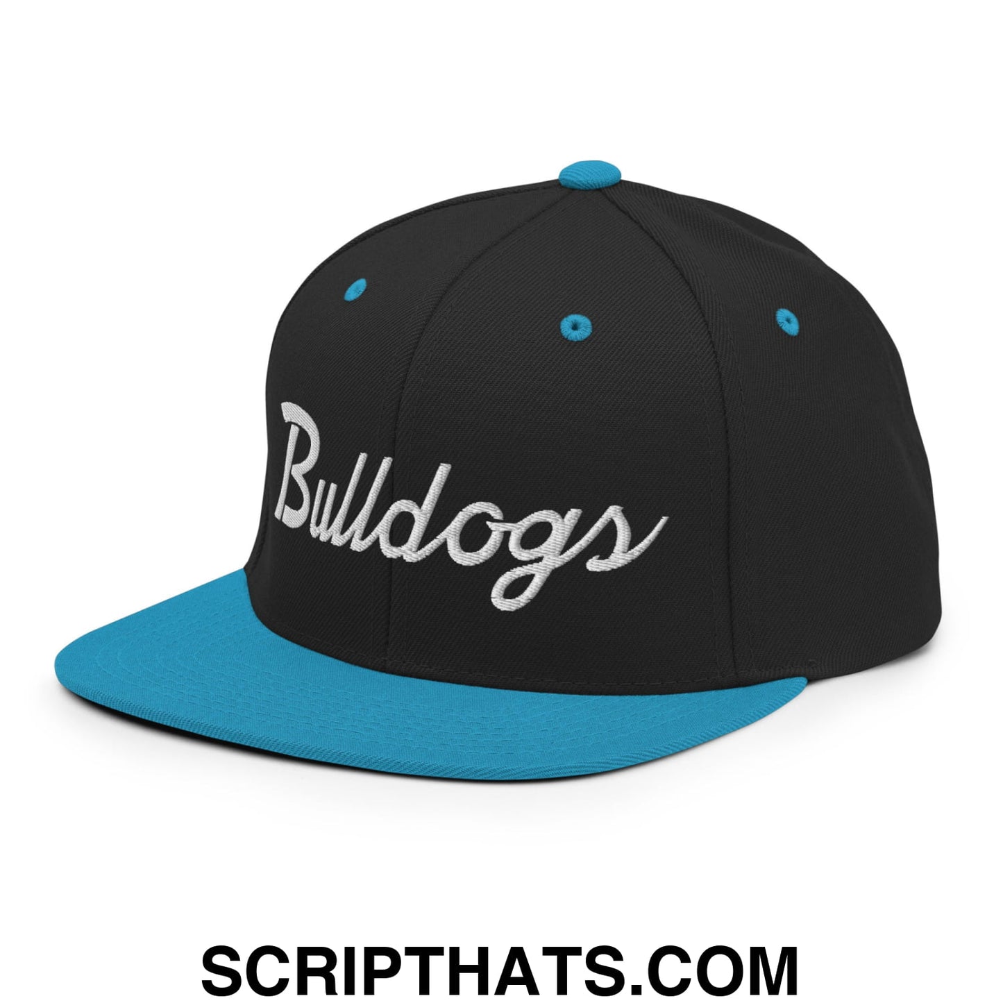 Bulldogs School Mascot Script Snapback Hat Black Teal