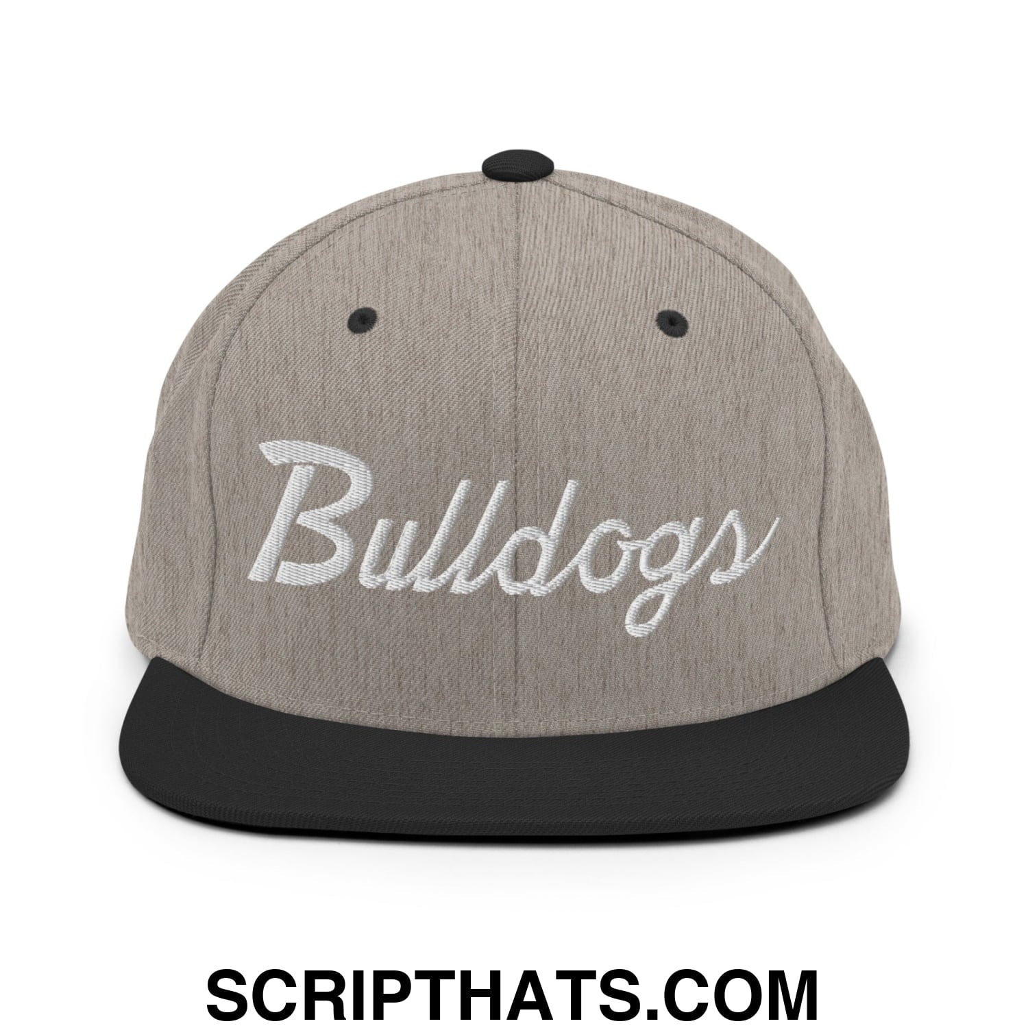 Bulldogs School Mascot Script Snapback Hat Heather Black