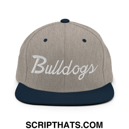 Bulldogs School Mascot Script Snapback Hat Heather Grey Navy