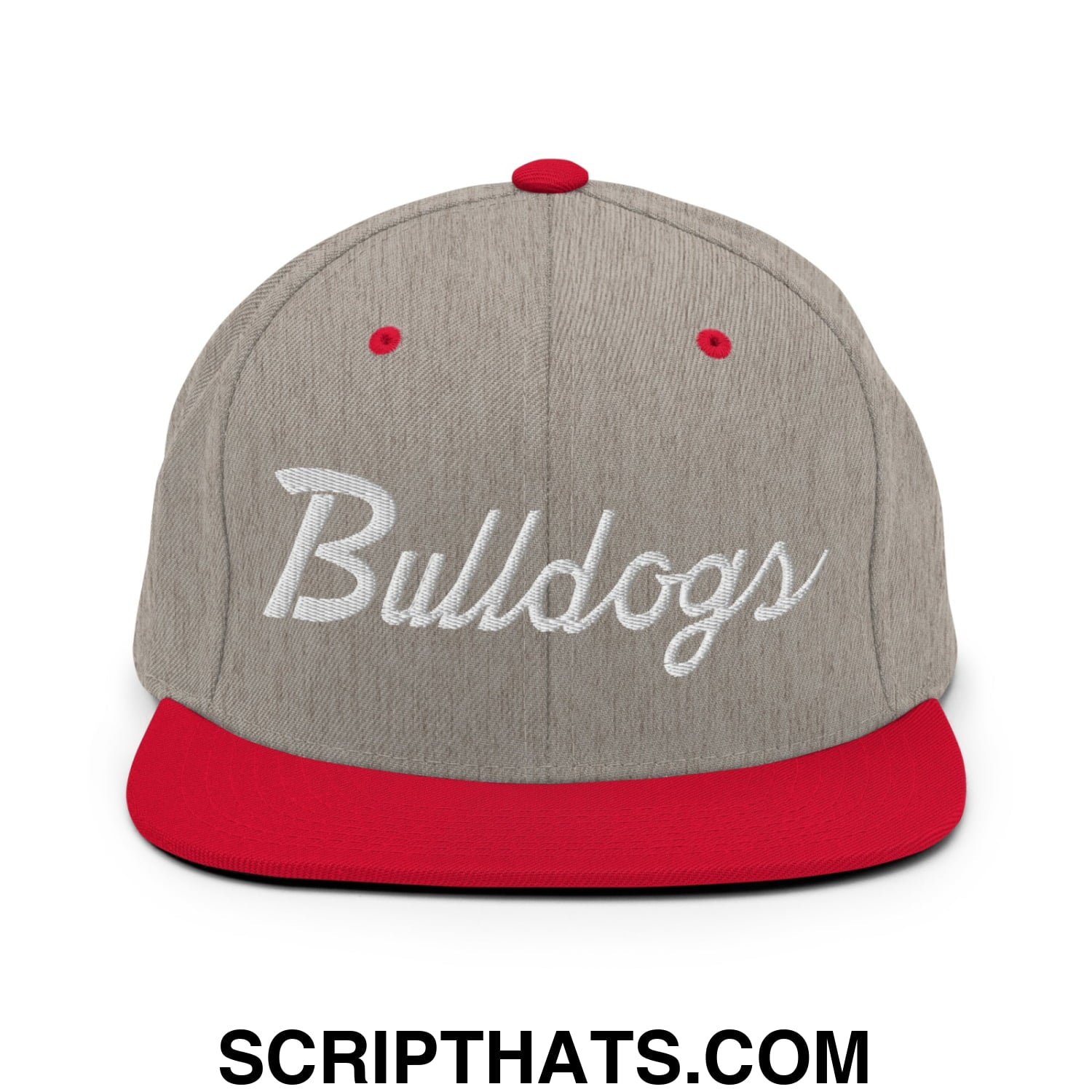Bulldogs School Mascot Script Snapback Hat Heather Grey Red