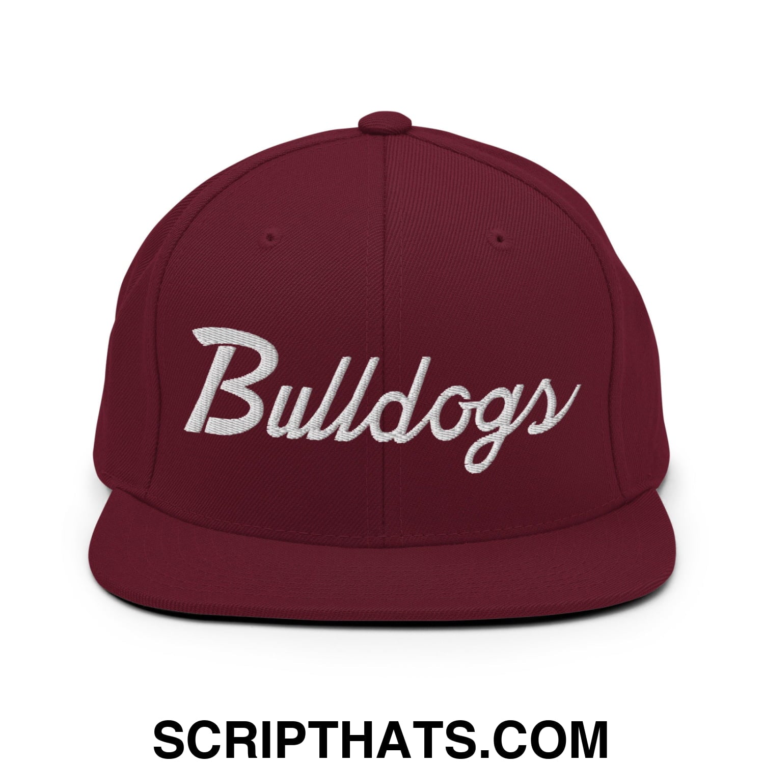 Bulldogs School Mascot Script Snapback Hat Maroon