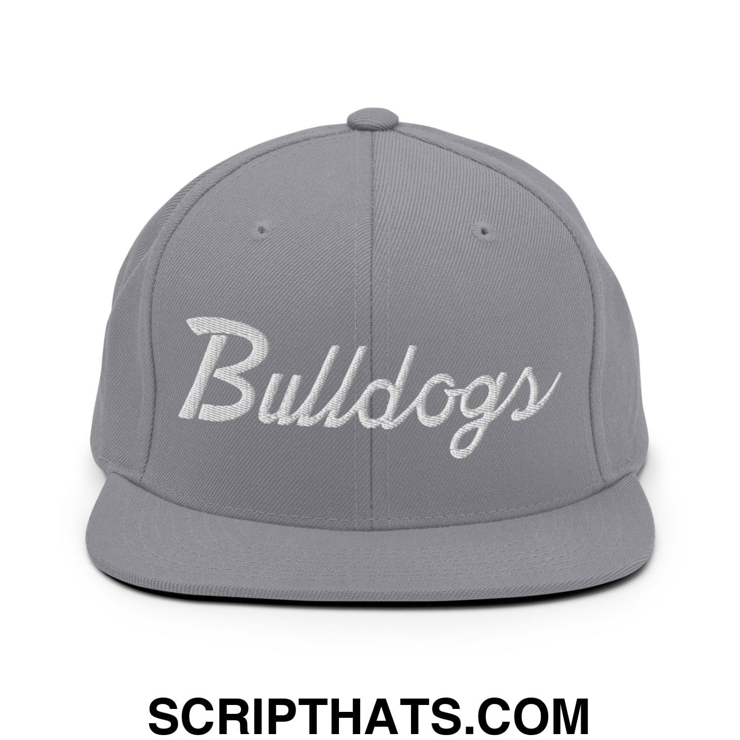 Bulldogs School Mascot Script Snapback Hat Silver