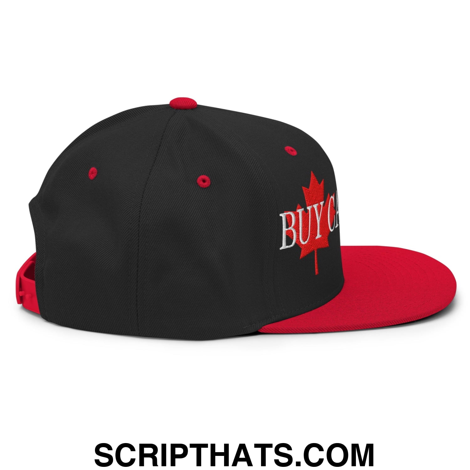 Buy Canadian Maple Leaf Embroidered Flat Brim Bill Snapback Hat Black Red
