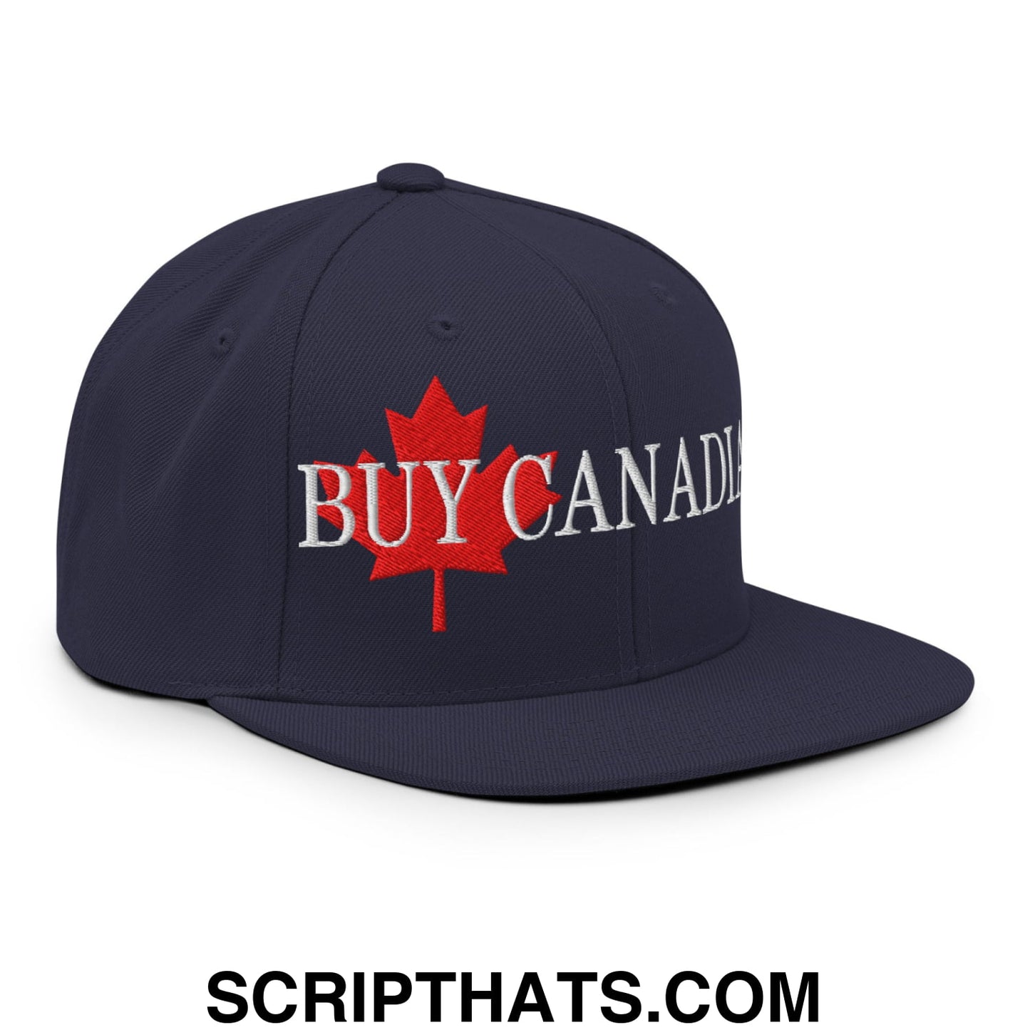 Buy Canadian Maple Leaf Embroidered Flat Brim Bill Snapback Hat Navy