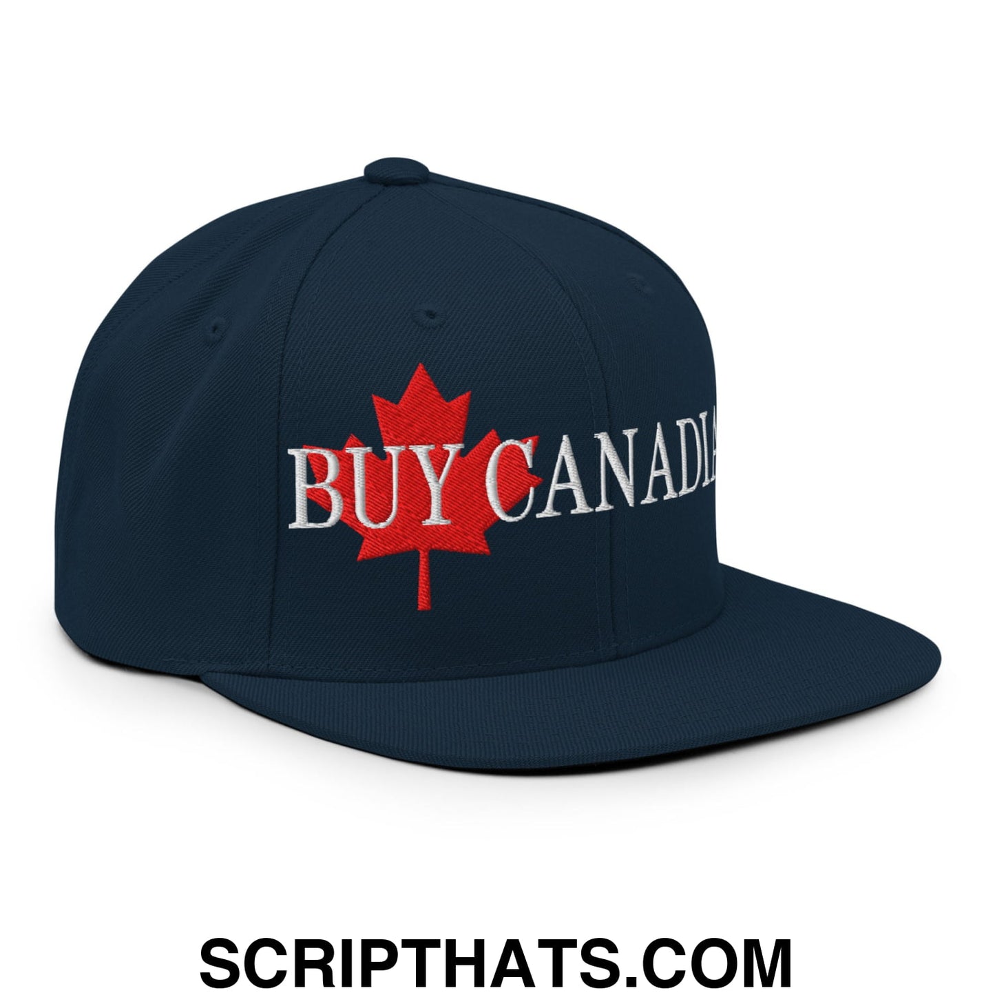 Buy Canadian Maple Leaf Embroidered Flat Brim Bill Snapback Hat Dark Navy
