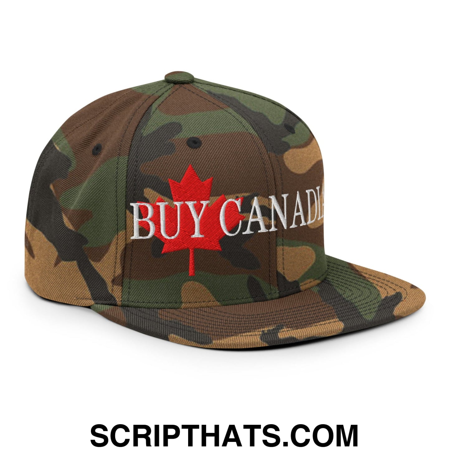 Buy Canadian Maple Leaf Embroidered Flat Brim Bill Snapback Hat Green Camo
