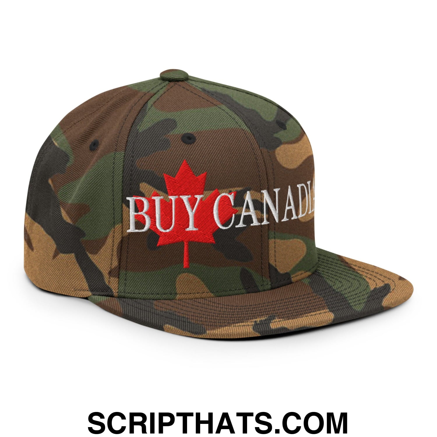 Buy Canadian Maple Leaf Embroidered Flat Brim Bill Snapback Hat Green Camo