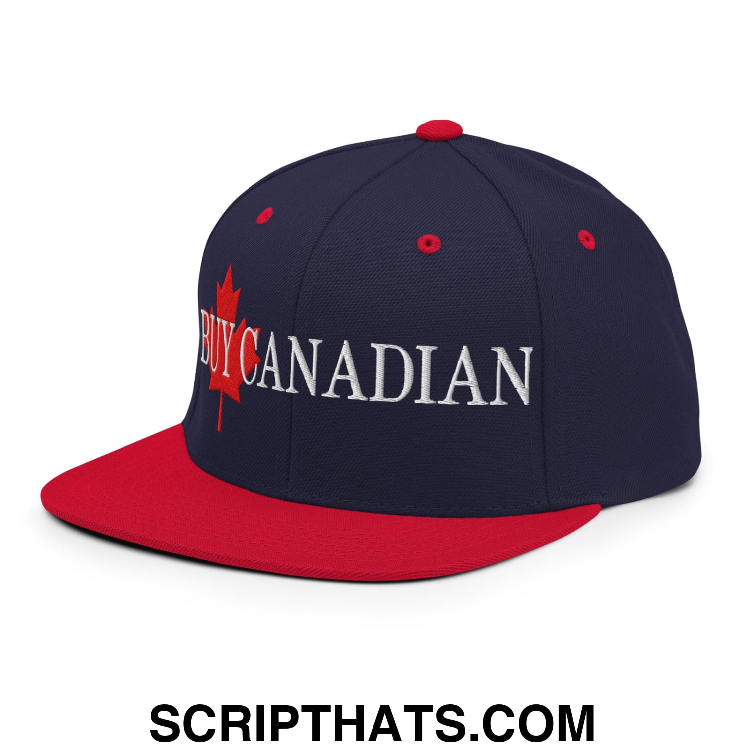 Buy Canadian Maple Leaf Embroidered Flat Brim Bill Snapback Hat Navy Red