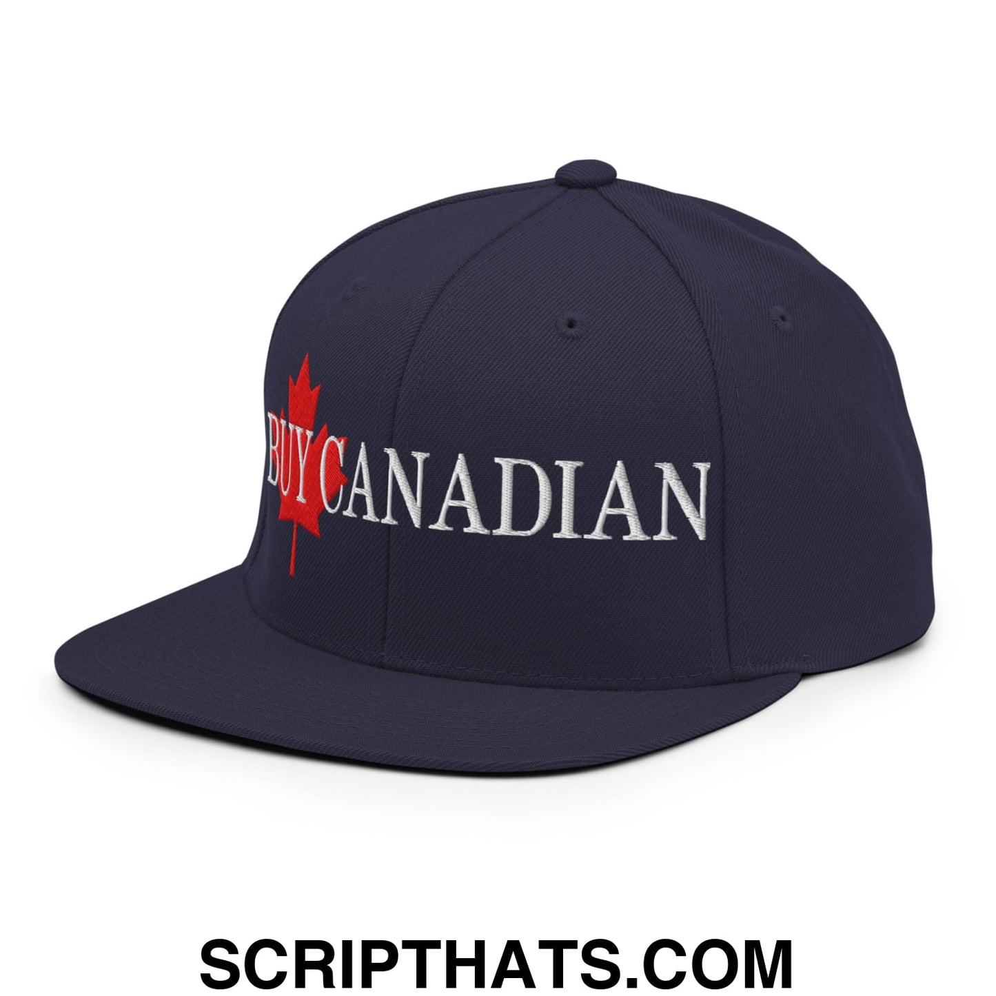 Buy Canadian Maple Leaf Embroidered Flat Brim Bill Snapback Hat Navy