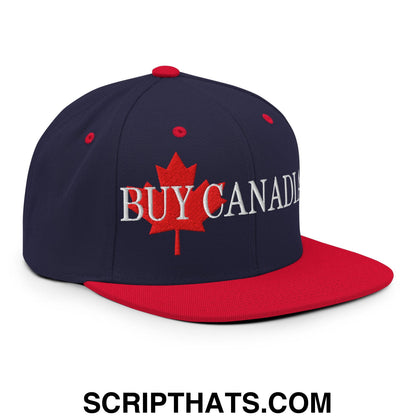 Buy Canadian Maple Leaf Embroidered Flat Brim Bill Snapback Hat Navy Red
