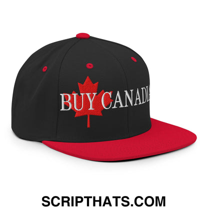 Buy Canadian Maple Leaf Embroidered Flat Brim Bill Snapback Hat Black Red