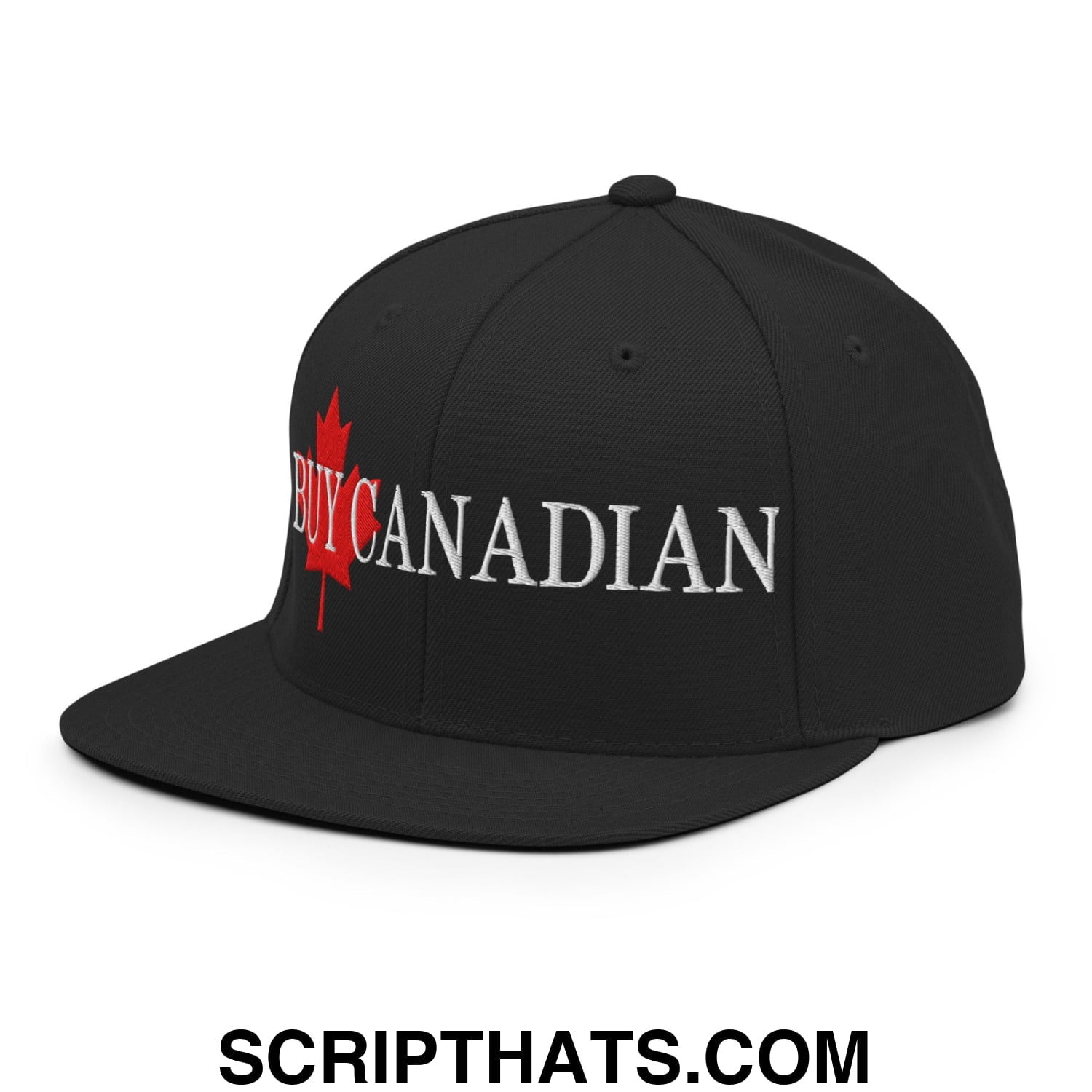 Buy Canadian Maple Leaf Embroidered Flat Brim Bill Snapback Hat Black